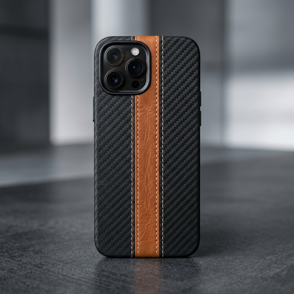 Funda Fibra de Carbono Mate con Franja Cuero
