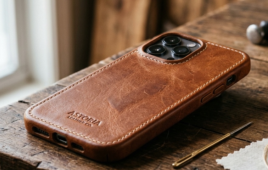 Funda Piel Saddle Tan Artesanal Cosida