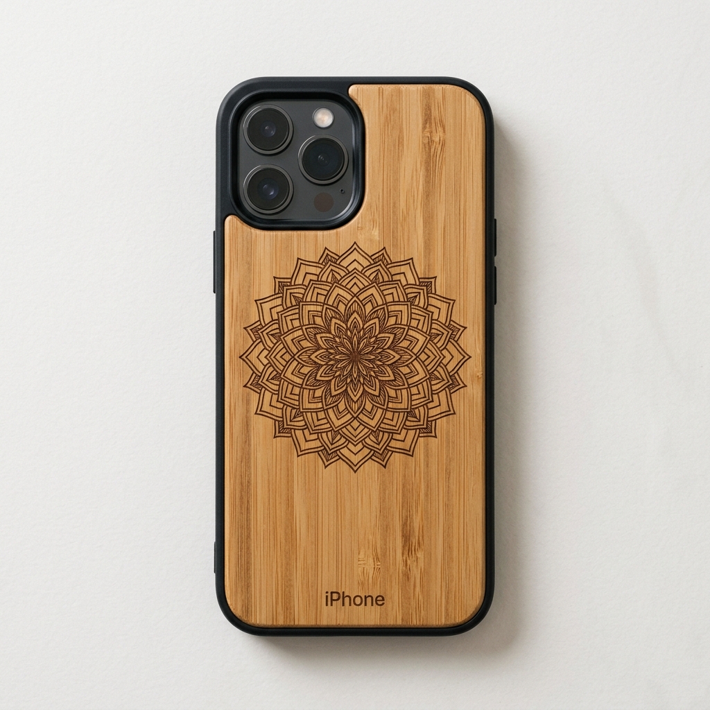 Funda de Bambú con Grabado Láser Mandala